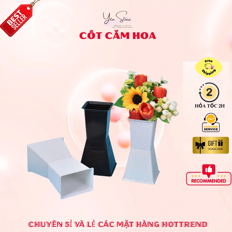 Set 3-5 Cốt Nhựa Vuông Cắm Hoa Đứng Chất Liệu Nhựa PU, Đế Cắm Hoa Trang Trí, Hoa Lụa, Hoa Tươi
